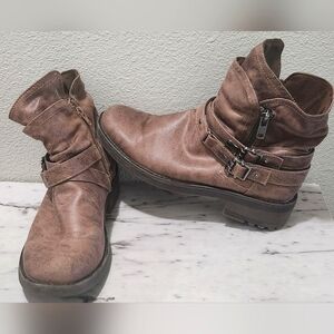 Bullboxer brown zip up slouch moto boots women's size 10